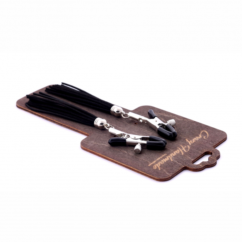 Зажимы-вилки "Crazy Handmade" с черными кисточками из замши  